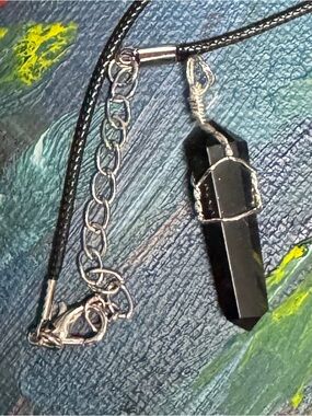 Handcrafted Black obsidian Crystal Pendant Necklace